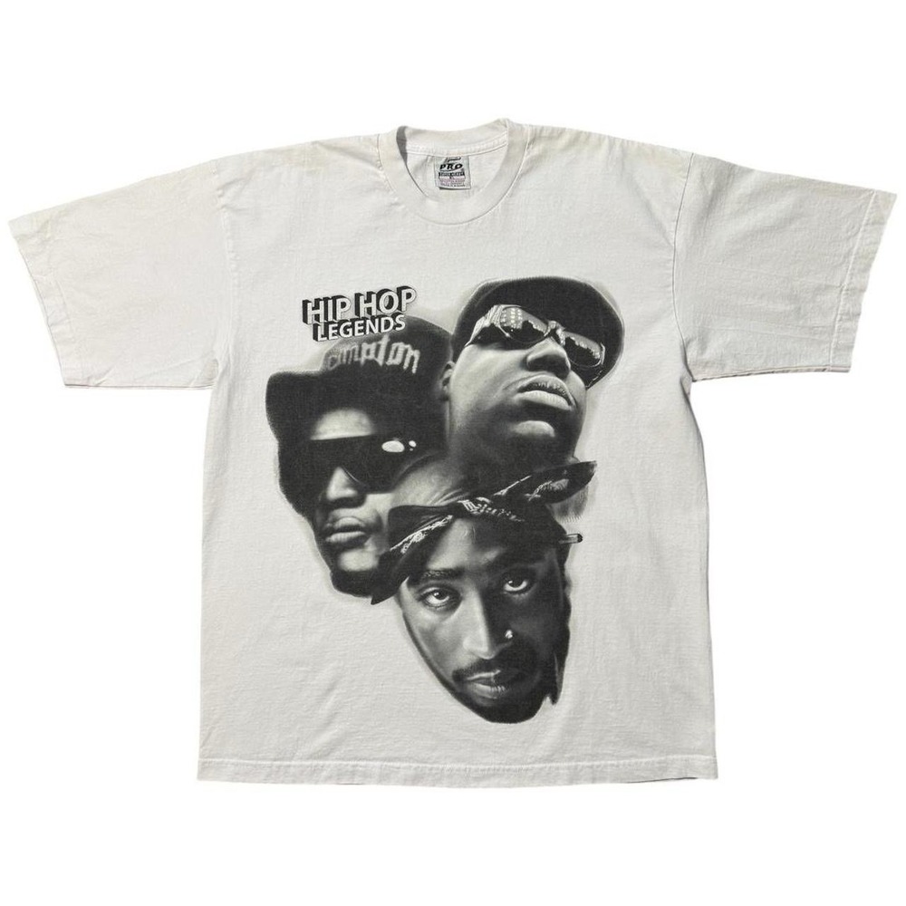 Vintage Rap Hip Hop T-Shirt XL Tupac Eazy-E Biggie Legends White 100%Cotton 2pac